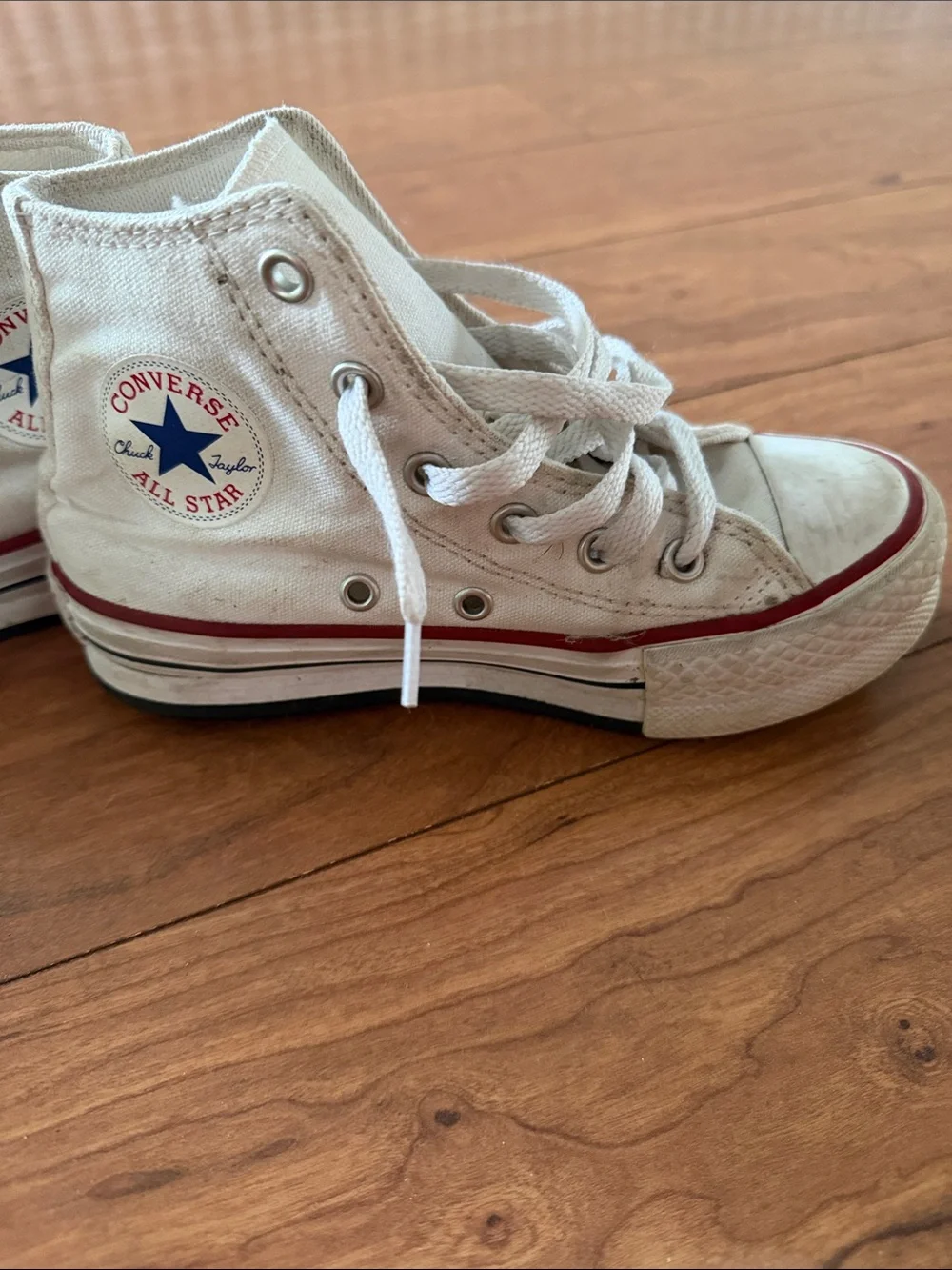 Converse Kids High-Top Canvas Sneakers in Cream with Red Trim